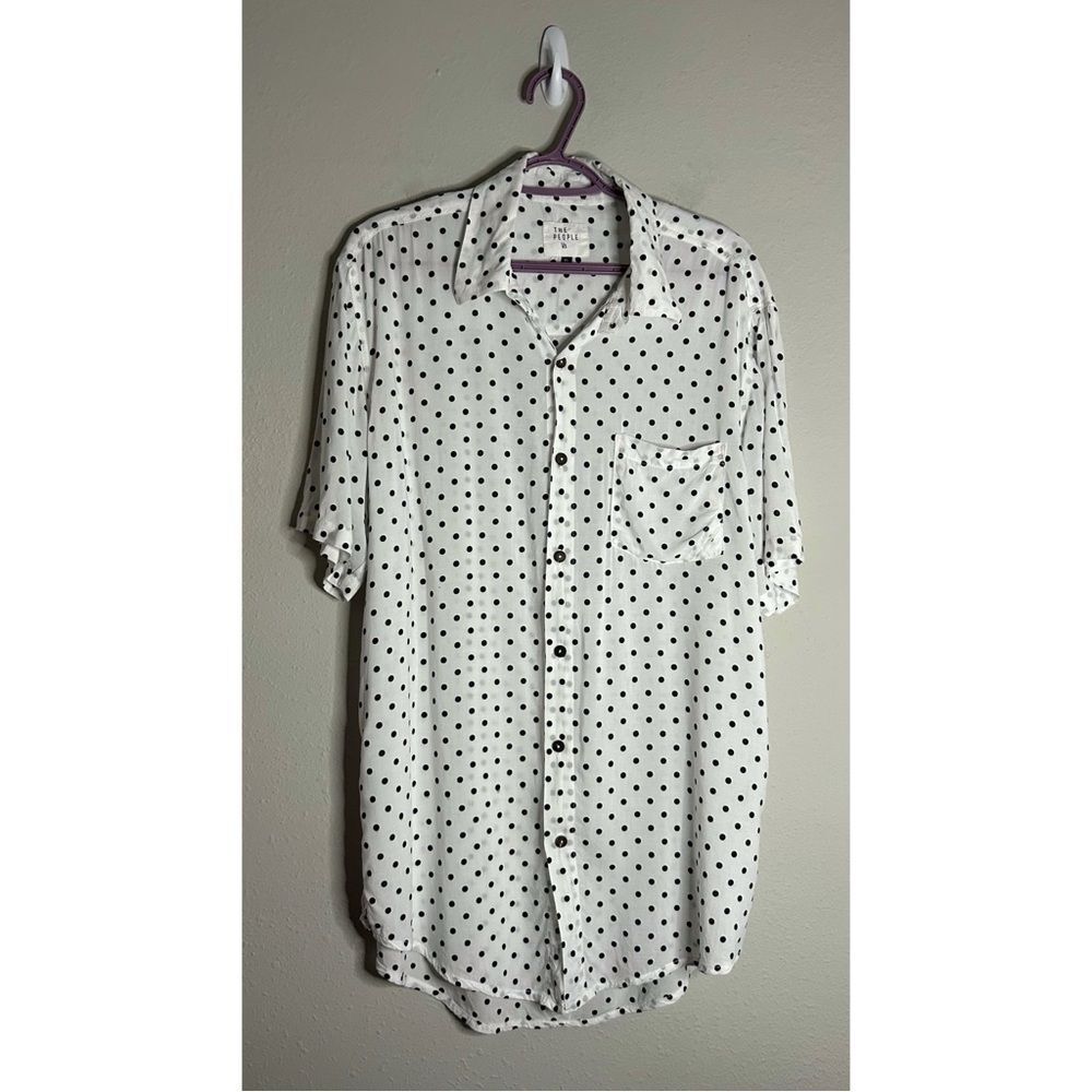 The People Vs. Polka Dot Tunic Length Button Down Shirt